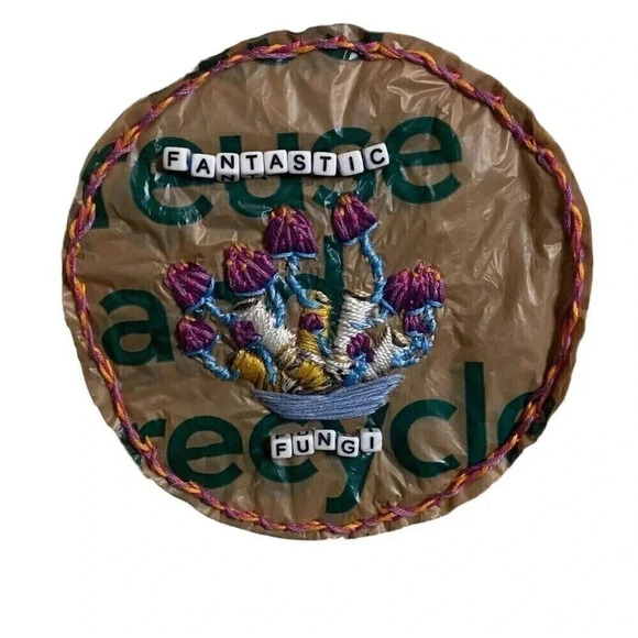 Handmade Embroidered Mushroom Market Tote Bag Fantastic Fungi Up cycle Mycelium - Picture 2 of 5